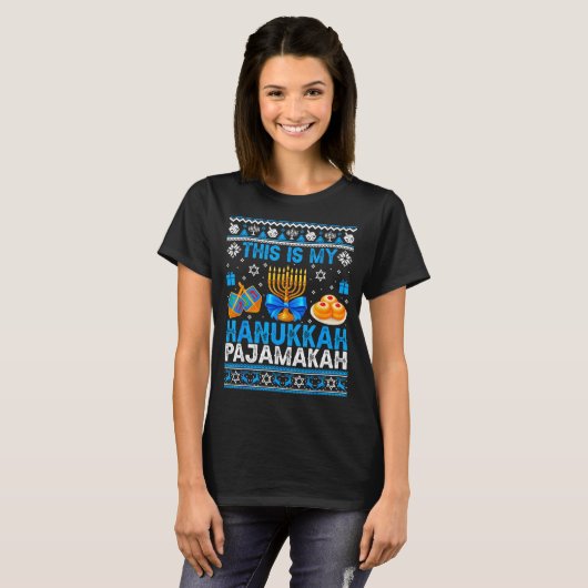 This Is My Hanukkah Pajamakah Ugly Chanukah Jewish T-shirt (Voorkant volledig)