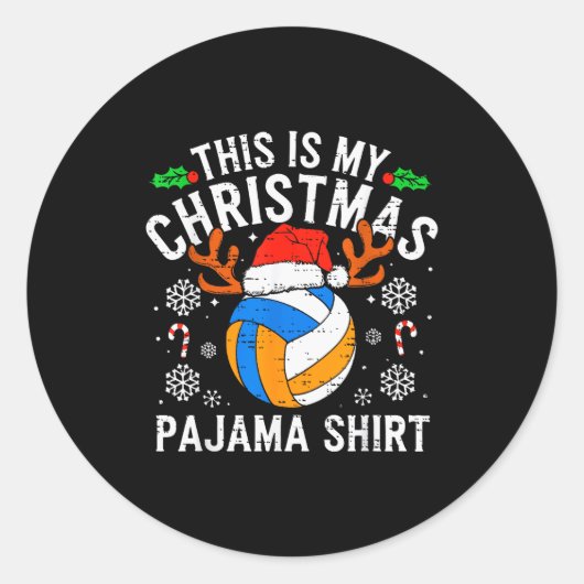 This Is My Volleyball Christmas Pajama Shirt Men B Ronde Sticker (Voorkant)