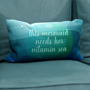 This Mermaid Quote Watercolor Waves Lumbar Pillow Kussen