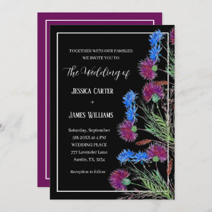 Thistle Cornflower Waterverf Rustic Wedding Kaart