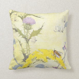 Thistle en Bee op Goldenrod Kussen
