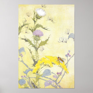 Thistle en Bee op Goldenrod Poster