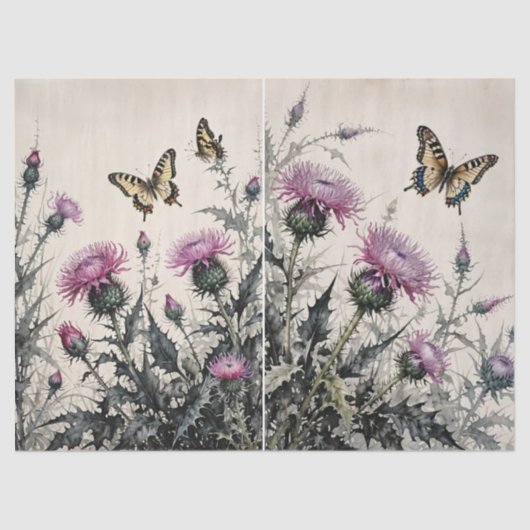 Thistle en Butterflies Weefselpapier Tissuepapier (Voorkant)