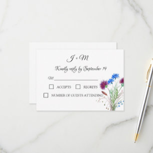 Thistle Floral Schotse Waterverf bruiloft RSVP Kaartje