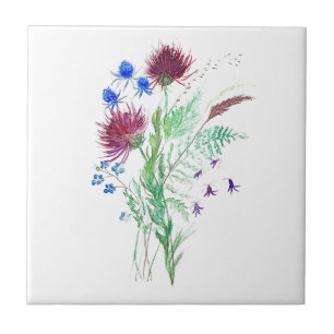 Thistle Flowers Waterverf Schotland Tegeltje
