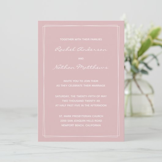 Thistle French Pink Modern Wedding Invitations (Debout devant)