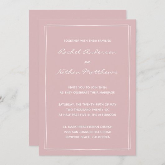Thistle French roze Modern Wedding Invitations (Voorkant / Achterkant)