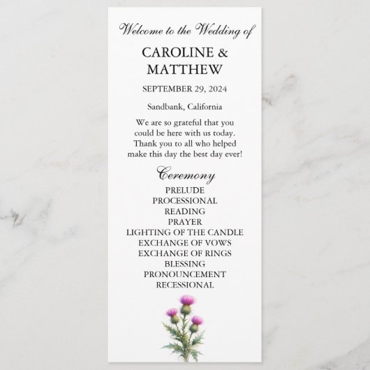 Thistle Purple Floral Elegant Modern Wedding  Programma (Voorkant)