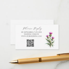 Thistle Scottish Watercolor Purple Floral Wedding  Informatiekaartje