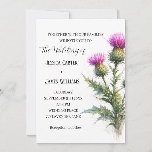 Thistle Scottish Watercolor Rustic Wedding Kaart (Voorkant)