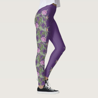 Thistle violette bloemen en paarse strepen leggings
