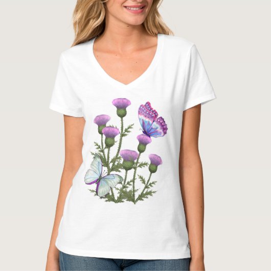 Thistles en Butterflies T-shirt (Voorkant)