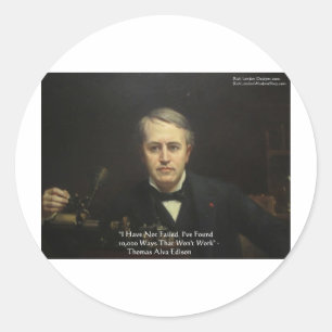 Thomas Edison "10.000 Manieren" Wijsheid Citaat Ca Ronde Sticker