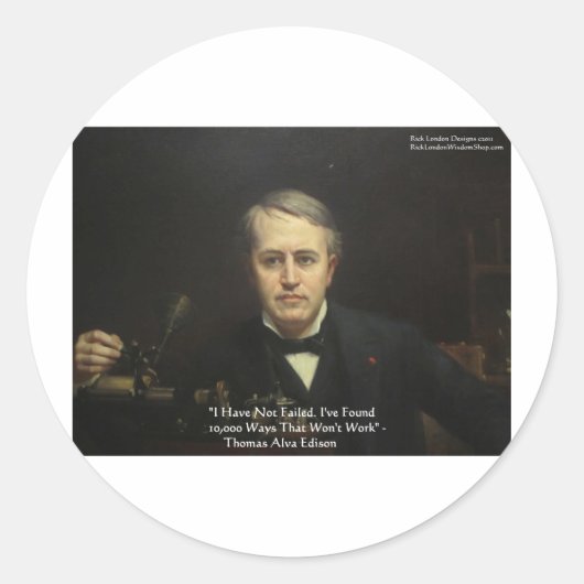 Thomas Edison "10.000 Ways" Wisdom Quote Gifts Ronde Sticker (Voorkant)