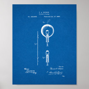 Thomas Edison Light Bulb Patent - Blauwdruk Poster