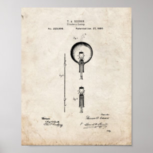 Thomas Edison Light Bulb Patent - Old look Poster