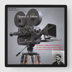 Thomas Edison "Nog één keer" Quote Wandklok Vierkante Klok