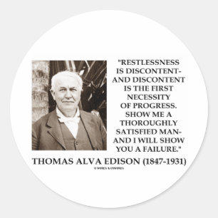 Thomas Edison Rusteloosheid Ontevredenheid Voortga Ronde Sticker
