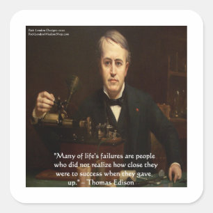 Thomas Edison "Voor succes" Wijsheid Citaat Cadeau Vierkante Sticker