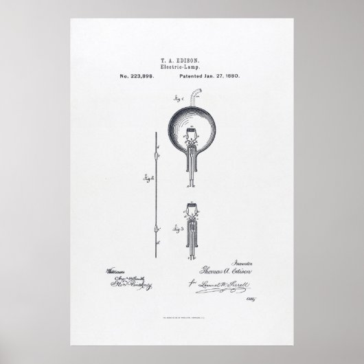 Thomas Edisons Light Bulb Patent Application 1880 Poster (Voorkant)