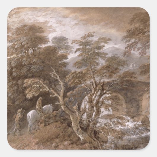 Thomas Gainsborough | Een houtpool met Rocks a Vierkante Sticker (Voorkant)