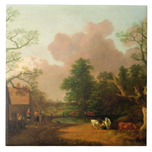 Thomas Gainsborough Een landschap met figuren, F Tegeltje