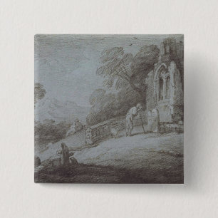 Thomas Gainsborough   Kurkerbine met Afbeelding Co Vierkante Button 5,1 Cm