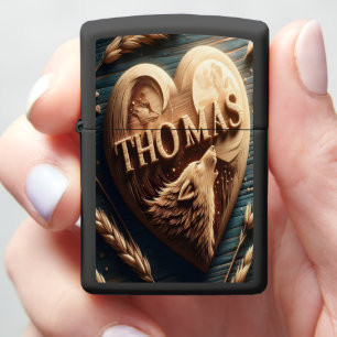 Thomas gesneden houten hart met wolf
