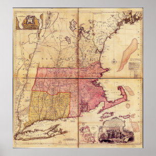 Thomas Jefferies Map van het noordoosten in 1755 Poster