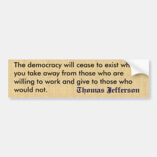 Thomas Jefferson antiwelzijnsprotesten Bumperstick Bumpersticker