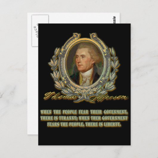Thomas Jefferson citeert:  Overheid en het volk Briefkaart (Voorkant / Achterkant)