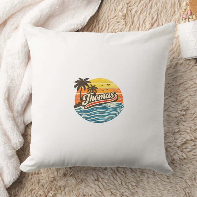 Thomas Retro Zonsondergang Naam Design Kussen (Deken)