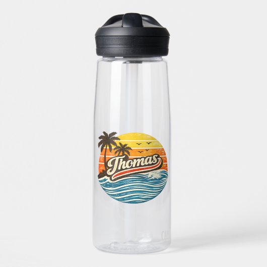 Thomas Retro Zonsondergang Naam Design Waterfles (Voorkant)