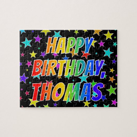 "THOMAS" Voornaam, geun "HAPPY BIRTHDAY" Legpuzzel (Horizontaal)