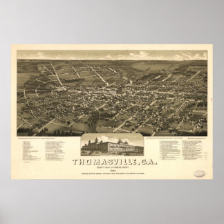 Thomasville Georgia 1885 Antiek Panorama Poster