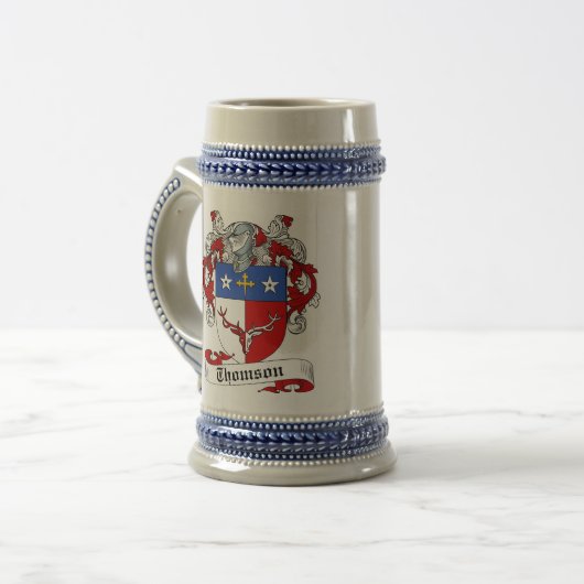 Thomson Coat of Arms Stein - Family Crest Bierpul (Voorkant links)