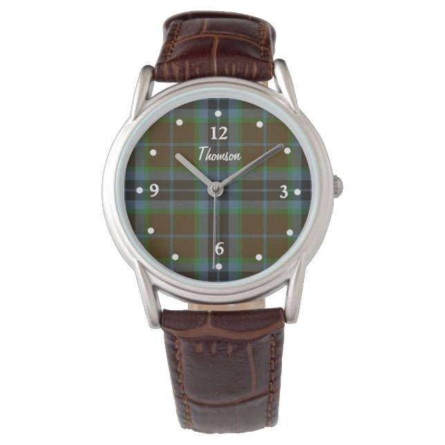Thomson Tartan Plaid Gezicht Custom Watch Horloge (Voorkant)