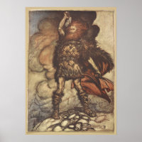 Thor steekt zijn hamer Arthur Rackham op