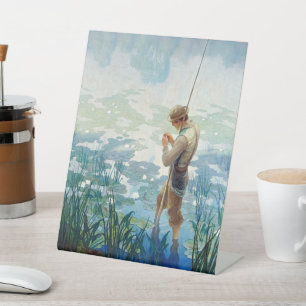 Thoreau Vist bij Walden Pond door N.C. Wyeth Reclamebord Met Voetstuk