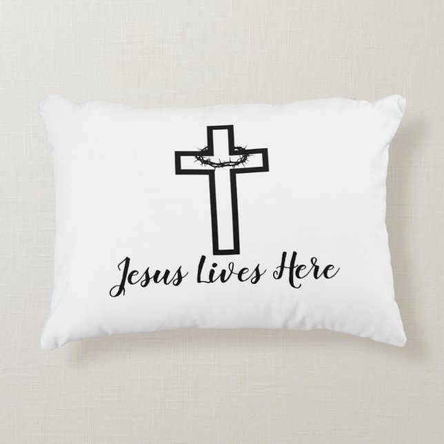 Thorn Cross Jésus vit ici Accent Coussin (Devant)