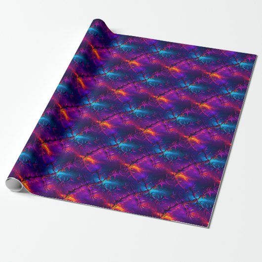 Thorny Neon Vines - Cosmic Bramble Pattern Cadeaupapier (Uitgerold)