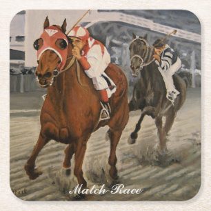 Thoroughbred Equine Wins Horse Race Vierkante Kartonnen Onderzetter