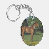 Thoroughbred Horse in Flowers Sleutelhanger (Voorkant Links)