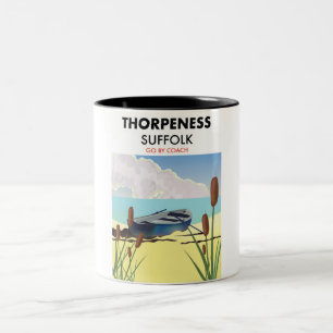Thorpeness Suffolk vintage strandposter. Tweekleurige Koffiemok