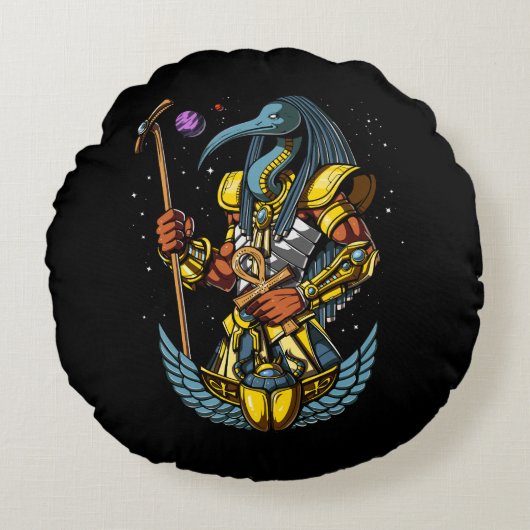 Thoth Egyptian God Ankh Scarab Ancient Symbol Rond Kussen (Voorkant)