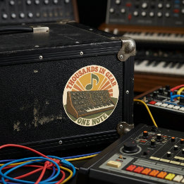 Thousands in Gear, One Note – Lustiger Synth Nerd Ronde Sticker