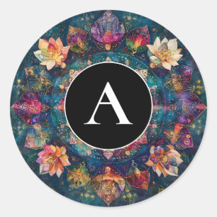 Threads of Light   Bloemig Mandala-ontwerp Ronde Sticker