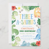 Three A-Saurus Dino 3rd Birthday Kaart (Voorkant)