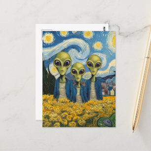 Three Aliens beroemd gemaakt door Faux Van Gogh Ar Briefkaart