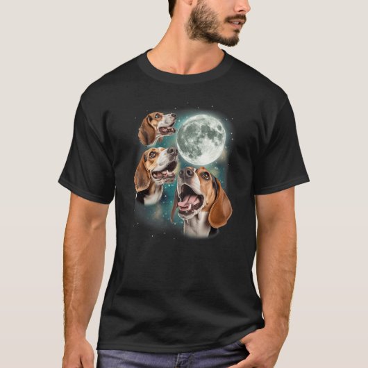Three Beagle Moon 3 Howling Beagles Funny Dog Can T-shirt (Voorkant)
